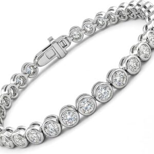 PRIVOSA Real Diamond Tennis Bracelet for Women and Men - Solid 14k Gold - 1 to 2 Carat Bezel Set Natural Diamonds - Luxury Gold Diamond Jewelry Gifts for Her