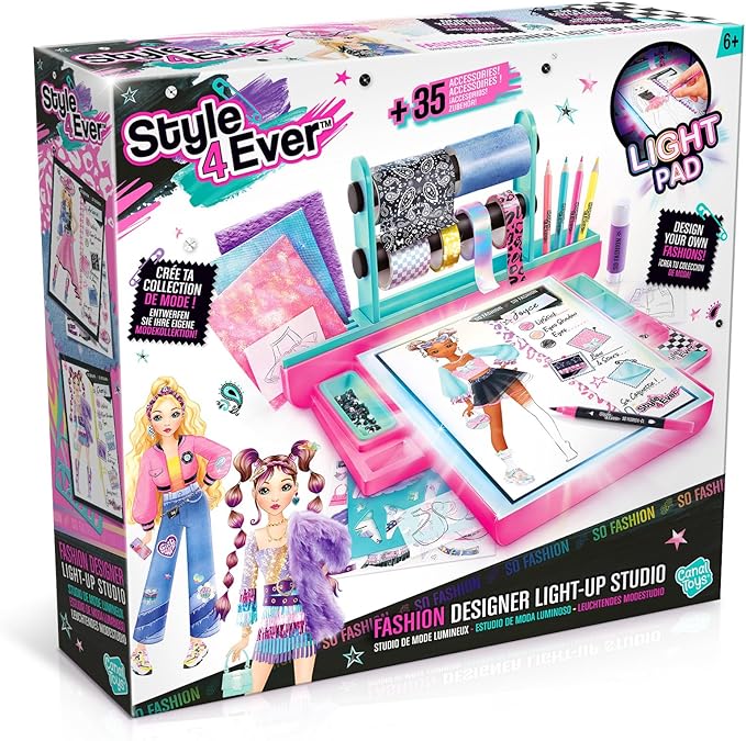 Style 4 Ever Fashion Designer Light Up Studio, Design Dream Outfits from Scratch, LED Drawing Pad, DIY Fashion Design Kit for Kids 6+ – Real Fabrics,...