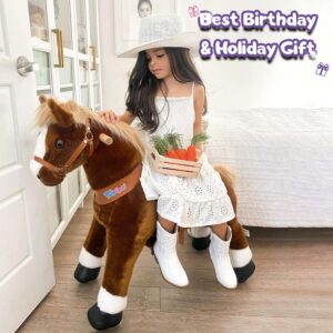 PonyCycle Kids Ride on Horse for Kids Ride on Toys Classic Model U (with Brake/ 36" Height/Size 4 for Age 4-7) Riding Horse Plush Ride on Pony Rideable Horse Walking Animal with Wheels Brown Ux424