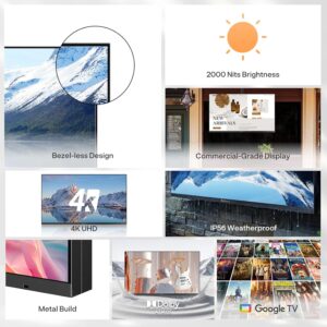 SYLVOX Outdoor TV with Wall Mount & Soundbar, 75" Full Sun TV 2000 Nits, Ultra-Narrow Bezel, 4K Smart Television, IP56 Waterproof, Dual Speakers, for Poolside, Yard, Business (Frameless Pro Series)