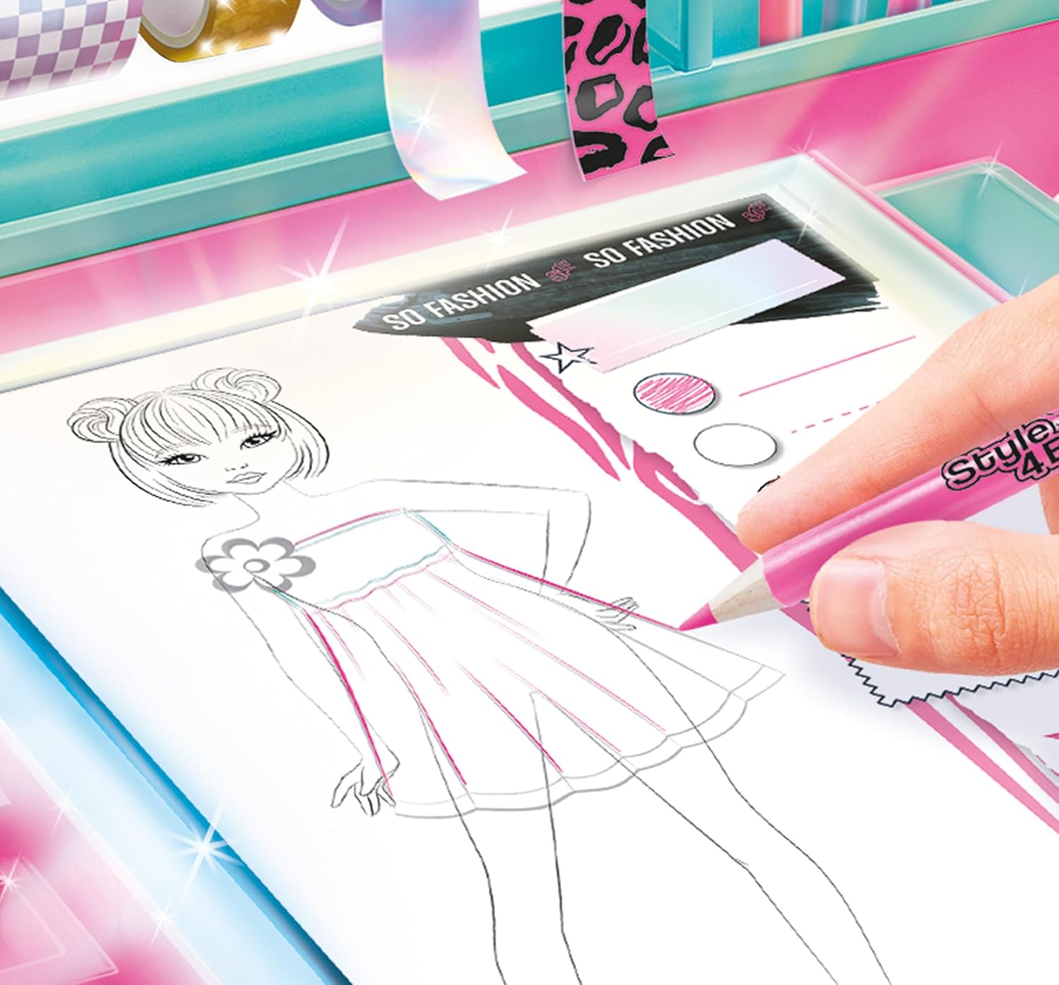 Style 4 Ever Fashion Designer Light Up Studio, Design Dream Outfits from Scratch, LED Drawing Pad, DIY Fashion Design Kit for Kids 6+ – Real Fabrics,... - Image 8