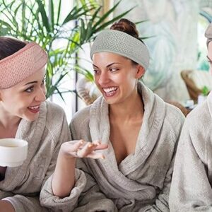 Whaline 4 Pack Spa Facial Headband Makeup Hair Wrap Adjustable Hair Band Soft Towel Head Band for Face Washing, Shower Sports Yoga (Pea Green, Pink, Beige, Light Gray)