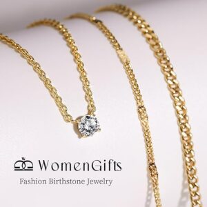 WomenGifts Layered Gold Necklaces for Women, 14K Gold Sterling Silver Plated Dainty Pendant Necklace Set with Cubic Zirconia Circle, Chunky Stackable Cuban Chain Choker, Trendy Personalized Birthstone Jewelry Gift Non Tarnish