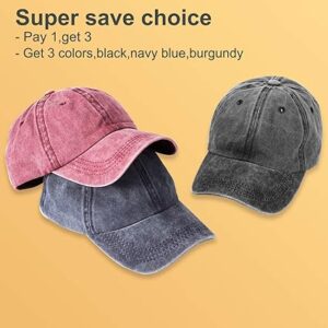 3 Packs Washed-Cotton Plain Baseball Cap, Vintage Adjustable Dad Hats Gift for Men/Women,Unstructured