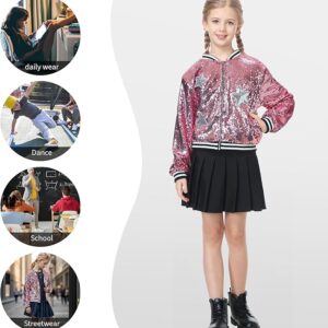 LOLANTA Girls Sequin Jacket, Long Sleeve Kids Bomber Coats with Pockets, Spring Fall Outfits for 4-15 Years