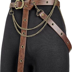 HiiFeuer Medieval DIY Faux Leather Metal Chain Belt, Vintage Adjustable Thin Belt For Women, Retro Skinny Belt For Dresses