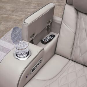 Power Recliner Sectional Sofa, Khaki Leather Reclining Couch Set with LED, L-Shaped Sectional Living Room Furniture with USB Port/Storage/Cup Holders (Sectional)