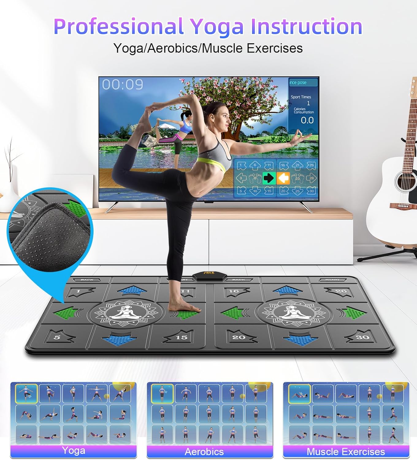FWFX Exercise Mat for Home Workouts - Interactive Dance Game Mat Connects to TV, 2-Player Kids Party Interactive Games, Active Sports & Yoga Mat for Adults & Family Fitness, Fun Gift (Gray) - Image 2
