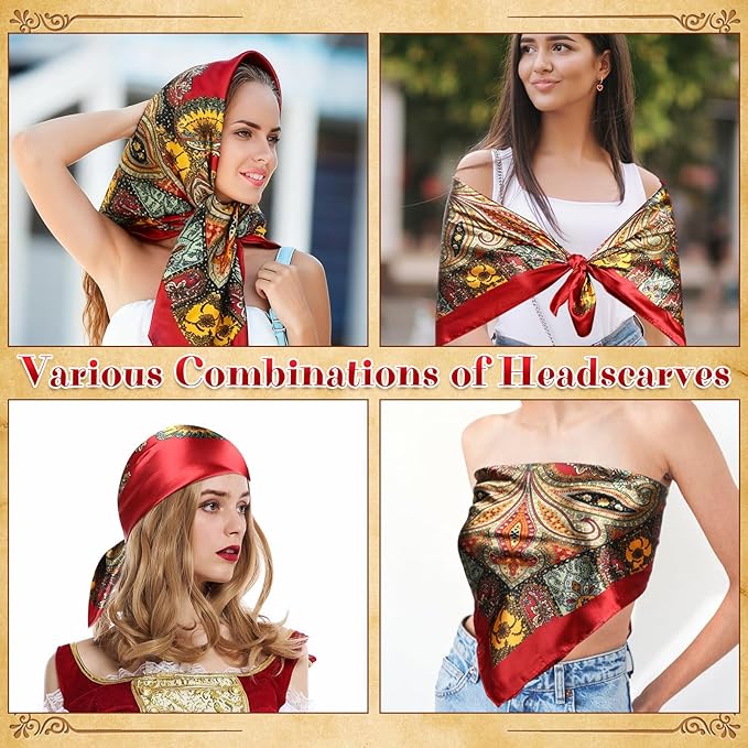 8 Pcs Halloween Pirate Costume Accessories for Women, Bandanas, Red Sash, Corset, Waist Chain, Necklace, Bracelet, Eye Patch, Medieval Pirate Accessories Women for Cosplay, Party, Renaissance - Image 2