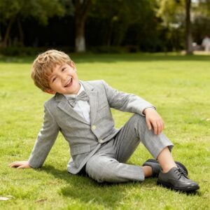 LOLANTA Boys Suit Wedding Ring Bearer Outfit Kids Suit Set, Blazer Pants Bow Tie Dress Clothes Formal Wear