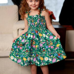 Disney Princess Frozen Elsa Minnie Stitch Toddler Girl Dress Bow Tie Straps Smocked Summer Outfit Birthday Party Clothes 2-9Y