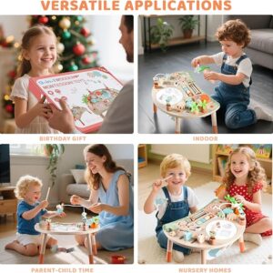 Wooden Activity Table, 9-in-1 Montessori Sensory Play Table with Shape Sorter Fishing Game Bead Maze, Baby Activity Center Learning Toys for Toddler