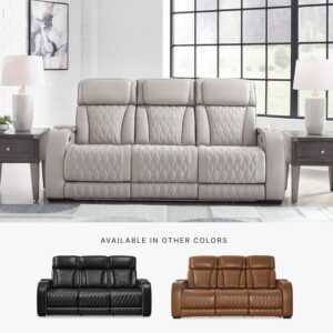 Power Recliner Sectional Sofa, Khaki Leather Reclining Couch Set with LED, L-Shaped Sectional Living Room Furniture with USB Port/Storage/Cup Holders (Sectional)