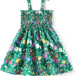 Disney Princess Frozen Elsa Minnie Stitch Toddler Girl Dress Bow Tie Straps Smocked Summer Outfit Birthday Party Clothes 2-9Y