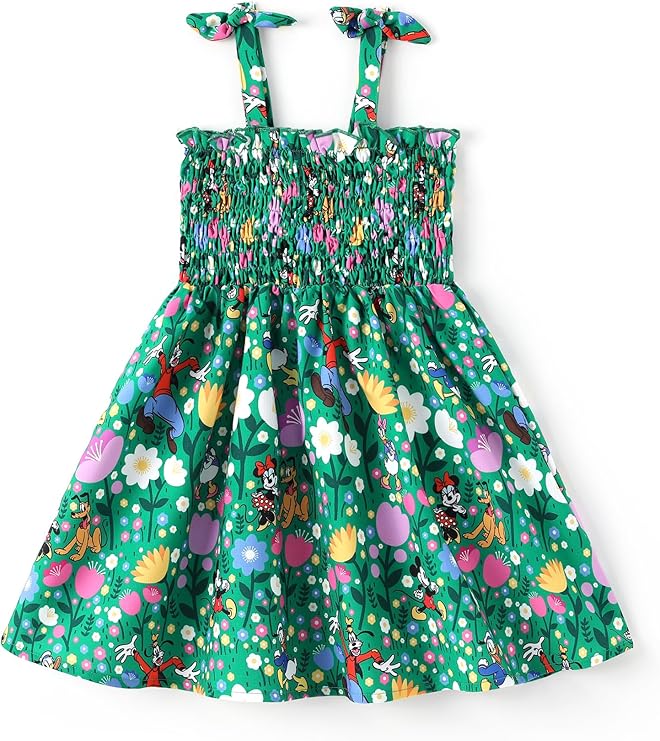 Disney Princess Frozen Elsa Minnie Stitch Toddler Girl Dress Bow Tie Straps Smocked Summer Outfit Birthday Party Clothes 2-9Y