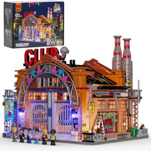 FUNWHOLE Factory House of Music Lighting Building Bricks Set - Street Fusion Music Club City Town Fully Accessible Multi-Form Modular Collection Kit 2654 Pcs for Adults & Teens & Street Culture Lovers