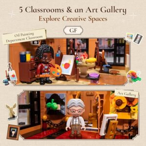 PANTASY Art School Building Set with Lights, European Style Modular Street Architecture, 3-Level Detailed Interior, LED Lighting System, Collectible Display Building for Adults