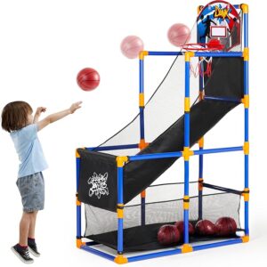 JOYIN Arcade Basketball Game Set with 4 Balls and Hoop for Kids 3 to 12 Years Old Indoor Outdoor Sport Play - Easy Set Up - Air Pump Included - Ideal for Competition