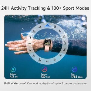 Smart Watch for Women, 1.85" HD Smartwatch Compatible iPhone/Samsung/Android (Answer/Make Calls), 100+ Sport Modes Fitness Tracker with Heart Rate/Sleep/SpO2 Monitor, IP68 Waterproof, with 2 Bands