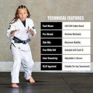 Elite Sports IBJJF Ultra Light BJJ Brazilian Jiu Jitsu Gi for Kids with Preshrunk Fabric and Free Belt