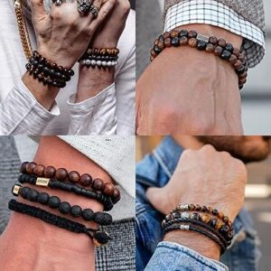 RANKEEF Tiger Eye Bracelet For Men 8MM Natural Stone Stretch Adjustable Black Crystal Beaded Bracelet for Men Women Gifts