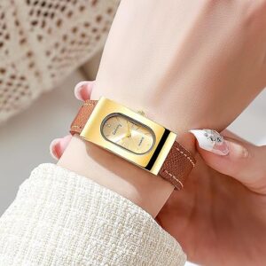 4 Pack Retro Vintage Square Watches for Women Gold Tone Case Crocodile Pattern Brown Black Red Leather Business Casual Dress Quartz Analog Wrist Watch Set