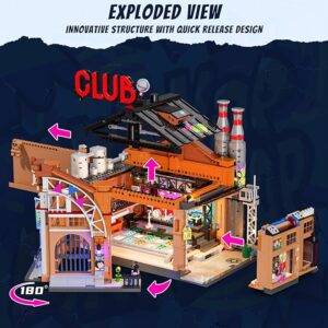 FUNWHOLE Factory House of Music Lighting Building Bricks Set - Street Fusion Music Club City Town Fully Accessible Multi-Form Modular Collection Kit 2654 Pcs for Adults & Teens & Street Culture Lovers