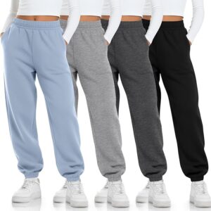 4 Pack Girls' Joggers Sweatpants Kids Casual Pants Elastic Waisted Soft Athletic Sweat Pants with Pocket