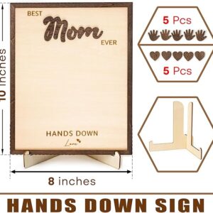 10" Display Size Mothers day gifts for mom from daughter/son - Best Mom Ever Hands Down Sign – Gifts for Mom from kids - Mother's Day Handprint Gift from Kids, Personalized Wooden Desk Sign for Mom