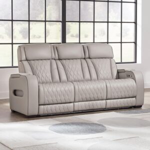 Power Recliner Sectional Sofa, Khaki Leather Reclining Couch Set with LED, L-Shaped Sectional Living Room Furniture with USB Port/Storage/Cup Holders (Sectional)