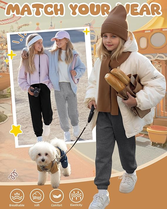 4 Pack Girls' Joggers Sweatpants Kids Casual Pants Elastic Waisted Soft Athletic Sweat Pants with Pocket - Image 4