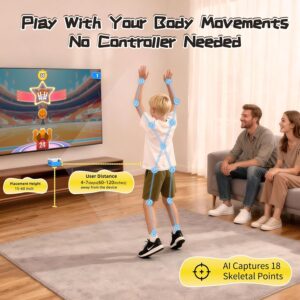 Kinhank MotionX Active Game Console with 40 Video Games for Kids&Family,Plug&Play AI Motion Game Consoles,Dynamic Updates,No Subscription,CPC-Certified,Great for Gaming Nights,Parties,Indoor Play