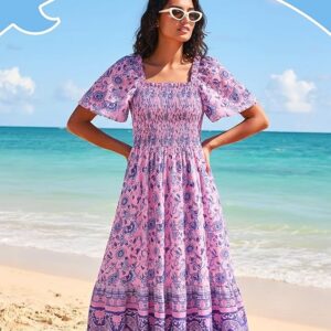 PATPAT Family Matching Outfits Mommy and Me Dresses Ditsy Floral Beach Vacation Photo Dresses and T-Shirts Matching Sets