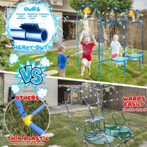 Water Park Sprinkler Toy for Kids, Heavy-Duty Steel Backyard Waterpark Splash Game with Shooting Toys, Splash Buckets, Water Table & Faucets, Water Play Activities Outdoor Summer Fun