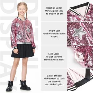 LOLANTA Girls Sequin Jacket, Long Sleeve Kids Bomber Coats with Pockets, Spring Fall Outfits for 4-15 Years