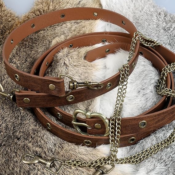 HiiFeuer Medieval DIY Faux Leather Metal Chain Belt, Vintage Adjustable Thin Belt For Women, Retro Skinny Belt For Dresses - Image 3