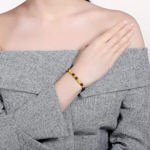 24K Solid Gold Bracelet for Women, Real Pure Gold Jewelry Fortune Pixiu Beads Garnet Beaded Bracelet for Men