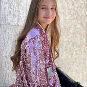 LOLANTA Girls Sequin Jacket, Long Sleeve Kids Bomber Coats with Pockets, Spring Fall Outfits for 4-15 Years