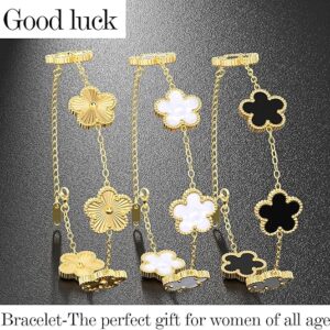 AICase 18K Gold Plated Clover Bracelet Dupes Gold/White/Black Bracelet Set for Women Flower Leaf Lucky Clover Bracelets Trendy Jewelry Birthday Gifts for Women/Mon/Friends