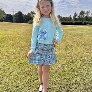 Disney Frozen Elsa Stitch Princess Moana Minnie Toddler Girl 2 Piece Outfit Kid Pearl Button Knit Top & Tweed Skirt Set 2-13Y