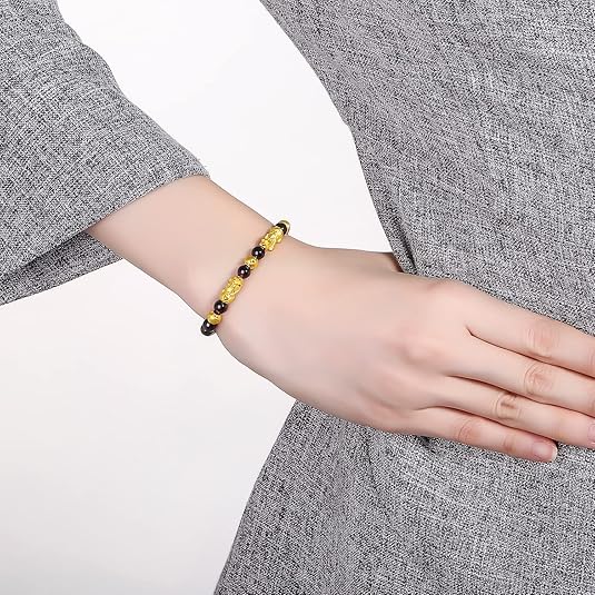24K Solid Gold Bracelet for Women, Real Pure Gold Jewelry Fortune Pixiu Beads Garnet Beaded Bracelet for Men - Image 5