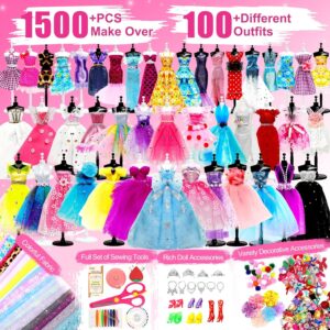 Axirata 1500+PCS Fashion Designer Kit for Girls with Fashion Sketchbook & 5 Mannequins, Creativity DIY Arts & Crafts Kit for Kids Sewing Kit for...