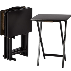 Portable Foldable TV Tray Table with Storage Rack, Space-Saving Design, 15" x 19" x 26", Black, 4-Pack