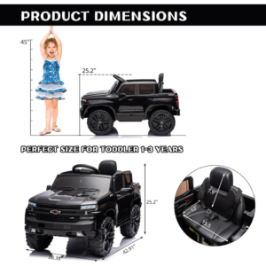 12V Electric Car for Kids,Licensed Chevy Silverado Truck Kids Ride On Car with Remote Control Battery Powered Electric Vehicle Toy Car, 4-Wheeler Suspension, Music& Lights, 3 Speeds(Black)