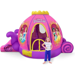 Funormous Disney Princess Carriage Inflatable Pink Bounce House with Slide and Ball Pit, Indoor Outdoor Bouncy Castle with Air Blower Kids Ages 3-8