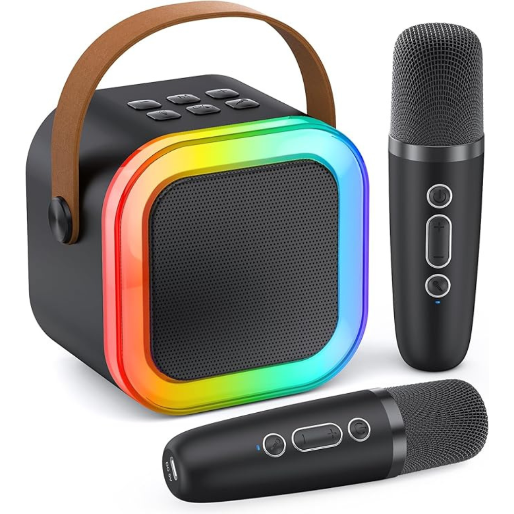 Mini Karaoke Machine for Kids Adults, 2026 TOP Birthday Gifts for Girls Boys 3,4,5,6,7,8+Year Old Toddler Kids Toys, Portable Bluetooth Speaker with 2 Wireless Karaoke Microphones Player Easter(Black)