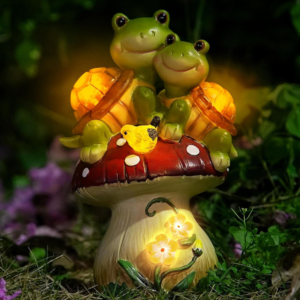 Solar Light Turtle Garden Statue, Turtle on Mushroom Figurine, Lovely Tortoise Garden Statue with 5 LED Lights for Patio, Balcony, Yard, Housewarming,...