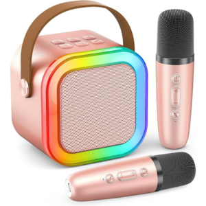 Mini Karaoke Machine for Kids Adults, 2026 TOP Birthday Gifts for Girls 3,4,5,6,7,8+Year Old Toddler Toys, Portable Bluetooth Speaker with 2 Wireless Karaoke Microphones Player Easter Gifts(Rose Gold)