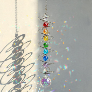 GWAHSA Suncatcher Wind Spinner Gazing Ball Spiral Tail, Crystal Sun Catchers with Seven Chakra Beads Window Hanging for Indoor Home Outdoor Garden Decor...