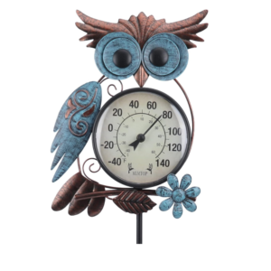 MUMTOP Outdoor Thermometer, 42 Inch Metal Owl Garden Stake Outside Wall Thermometer for Patio, Yard and Garden